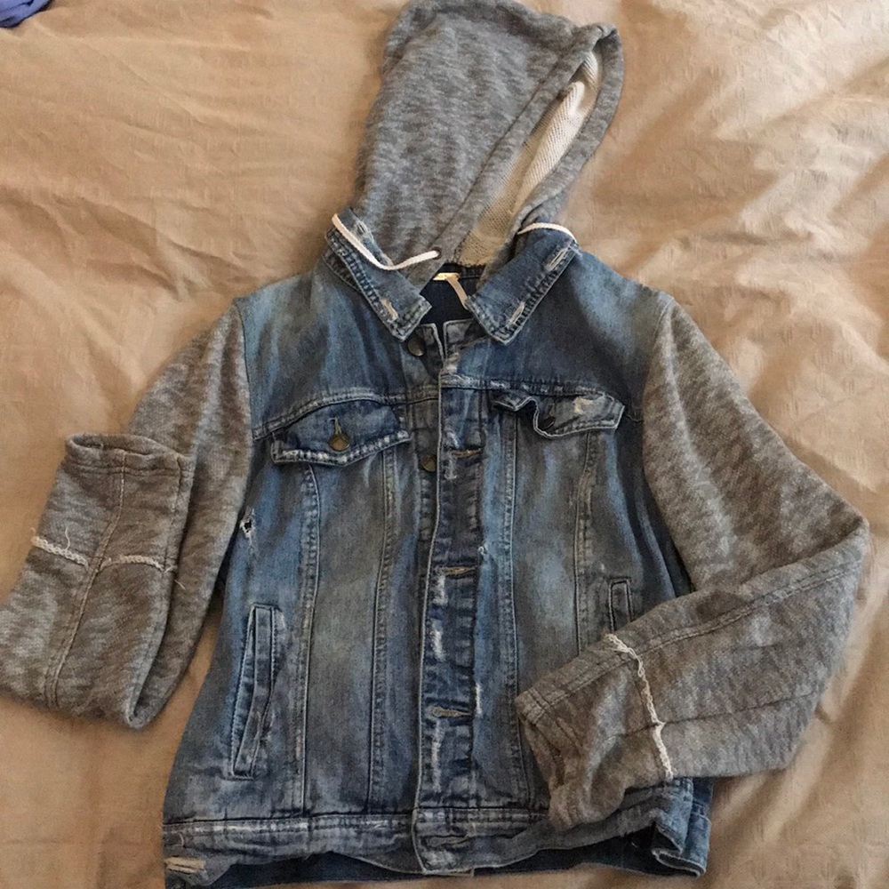 Denim jacket with soft hoodie